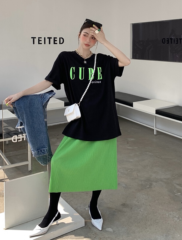 goods in stock! New in early summer! [our] exotic candy color medium long printed short sleeve T-shirt 8722# LSW