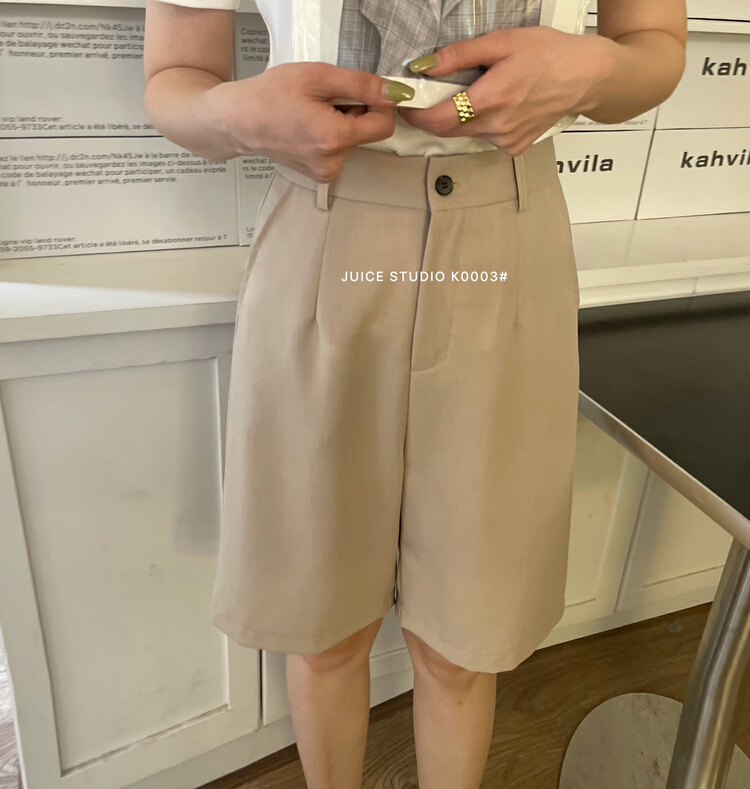 [juice] high waist and slim temperament straight quarter trousers k0003# ll