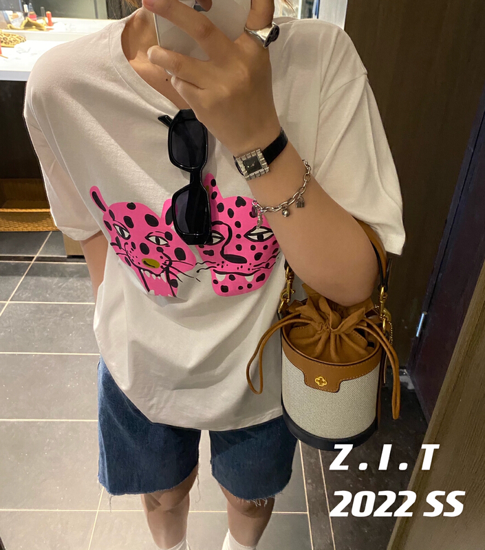 New year in early spring! [z.i.t] crew neck versatile print short sleeve T-shirt ts2201# zxl