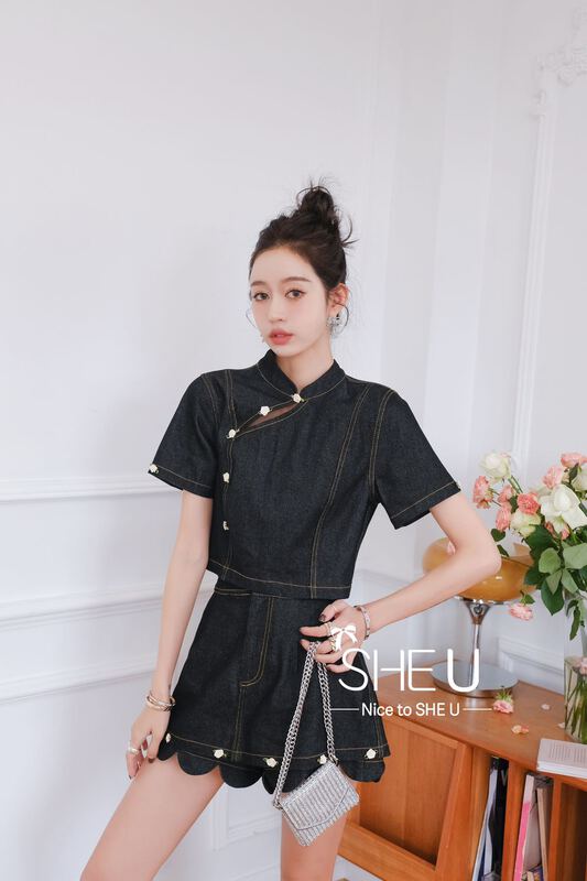 [she u] Vintage Rose skinny denim skirt c80583# cqw