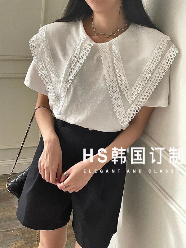 [HS customized in Korea] Korean sweet doll collar short sleeve T-shirt 65275# hjy