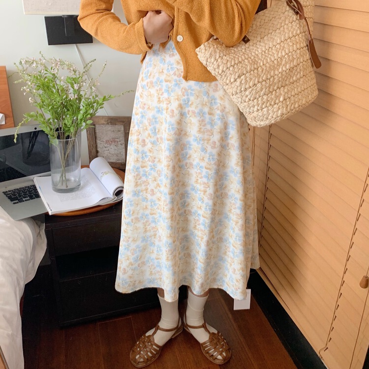 [your room] Korean printed semi elastic waist skirt 1791# cqw