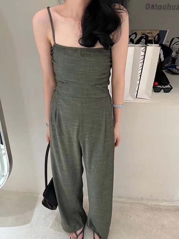 [MI] spring and summer new Korean style vertical suspender chest wrapped one-piece suspender pants 9118# PCZ