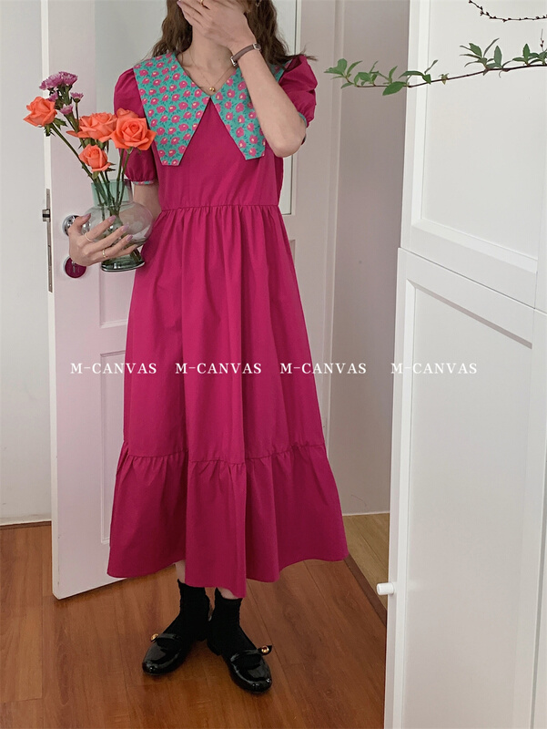 goods in stock! New in early summer! [m-canvas] Korean versatile doll neck dress t8083# lwy