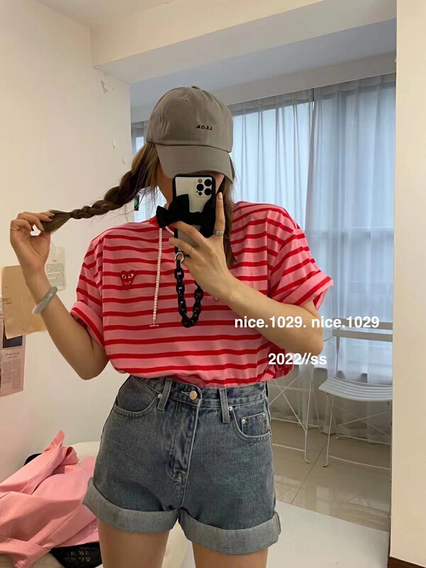 [holder] casual stripe shoulder pad short sleeve T-shirt 7075# zxl