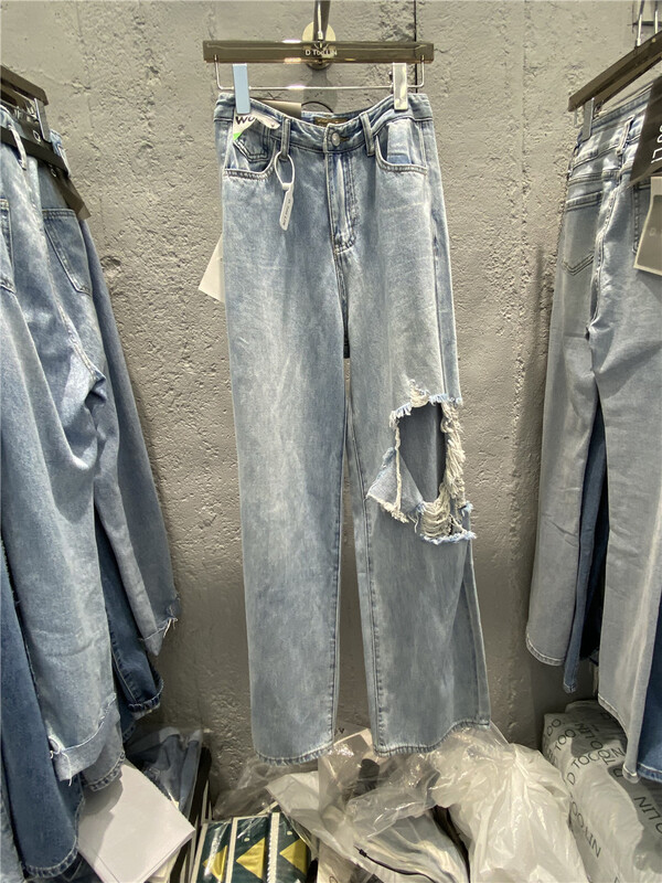 [dtoo. Lin] Korean wide leg jeans with holes hy268# ozq