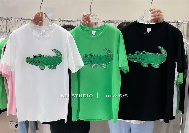 [NN] heavy industry woven crocodile loose short sleeve T-shirt 9639# XYY