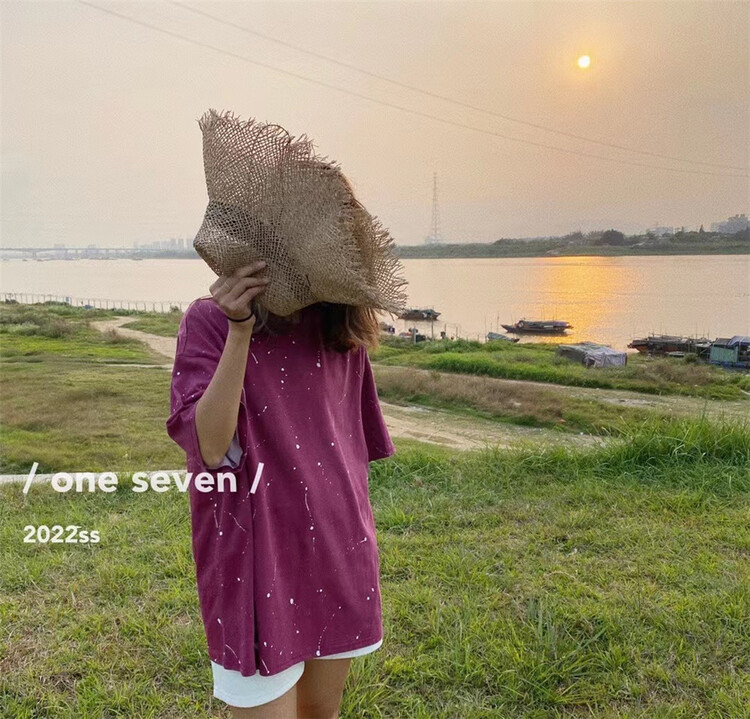 [one seven] Korean loose medium length design Short Sleeve T-shirt 6323# LSL