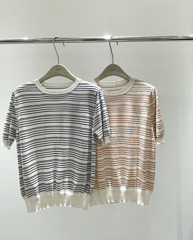 [5pet] Korean round neck stripe short sleeve sweater a55# XYY