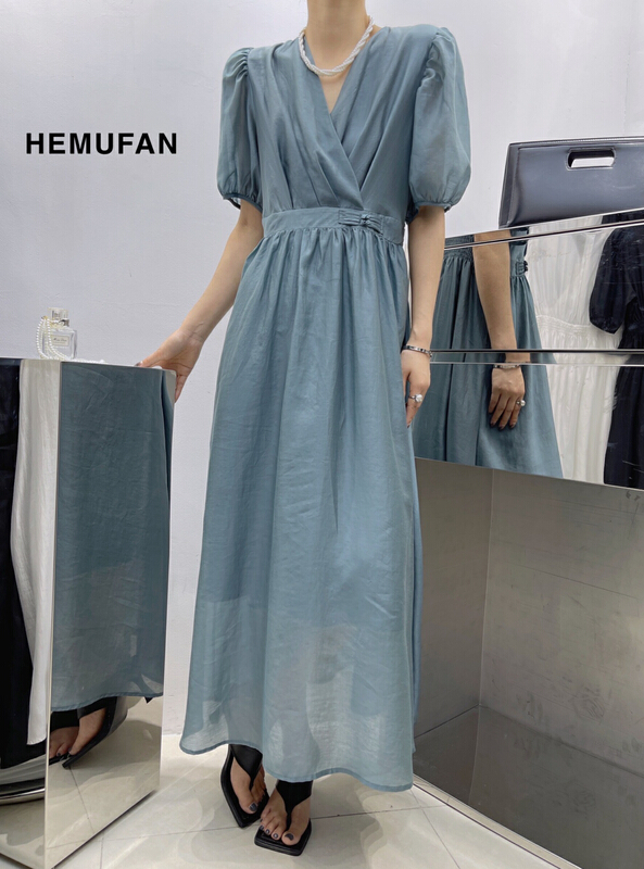 [hemufan hemufan] Korean style pure bubble sleeve temperament dress 3769# L