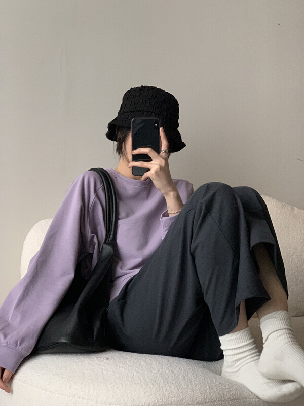 Original price 55.67! New year in early spring! [seek peach] round neck clean comfortable long sleeve T-shirt 80003# ll