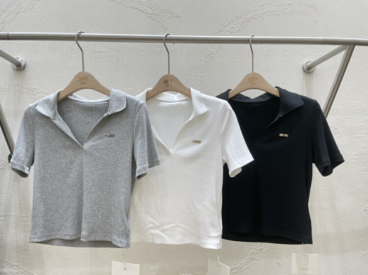 [myallin] simple, slim and versatile Polo short sleeve T-shirt 8028# ozq