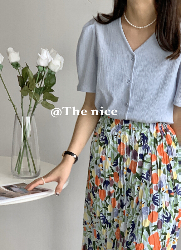 [the nice] Korean simple V-neck shirt a9195# hjy