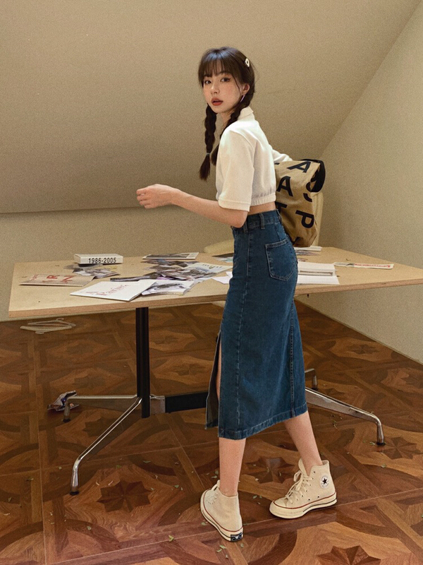 New year in early spring! [RM. HH] Korean version high waist thin denim skirt 7098# PCZ
