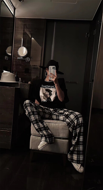 [Hello] fashion Plaid straight casual pants ys-6368# lwy