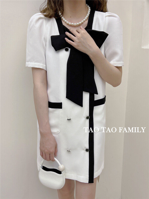 【TAOTAO FAMILY】法式小香風拼色蝴蝶結名媛范連衣裙  3621#  LWY