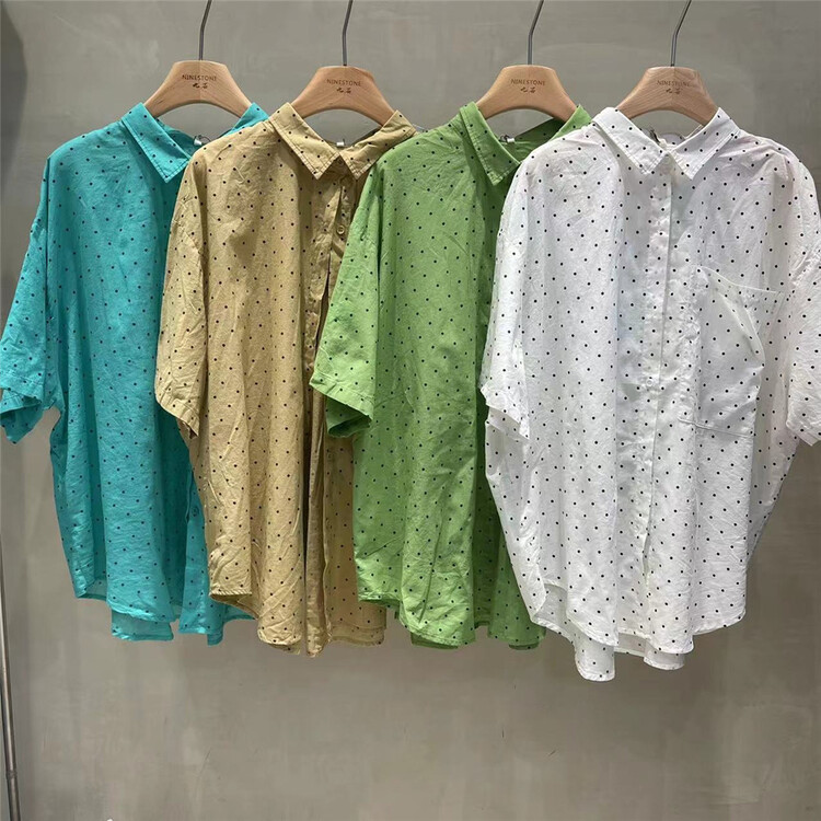 [fabric] wave point loose and thin shirt 592107# L