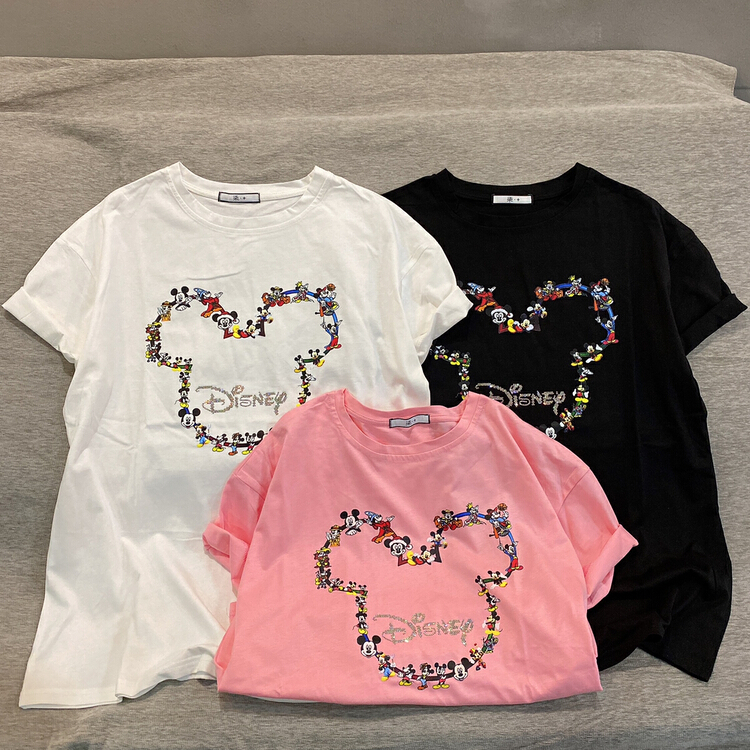 [Qijia +] heavy industry Mickey pattern loose short sleeve T-shirt 7570# zyh