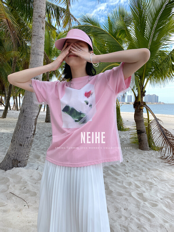 New year in early spring! [neihe] screen fuzzy print short sleeve T-shirt 11272# zxx