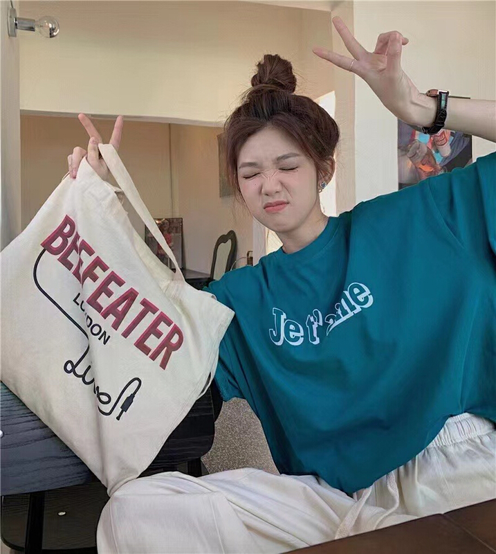 [j.2] lettered print Pullover short sleeve T-shirt 5558# LSW