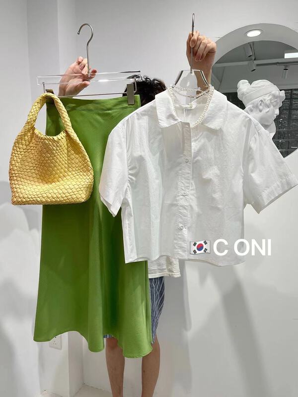 [C oni] simple short sleeved shirt c229-wc017# HLL with cloth on the back neckline