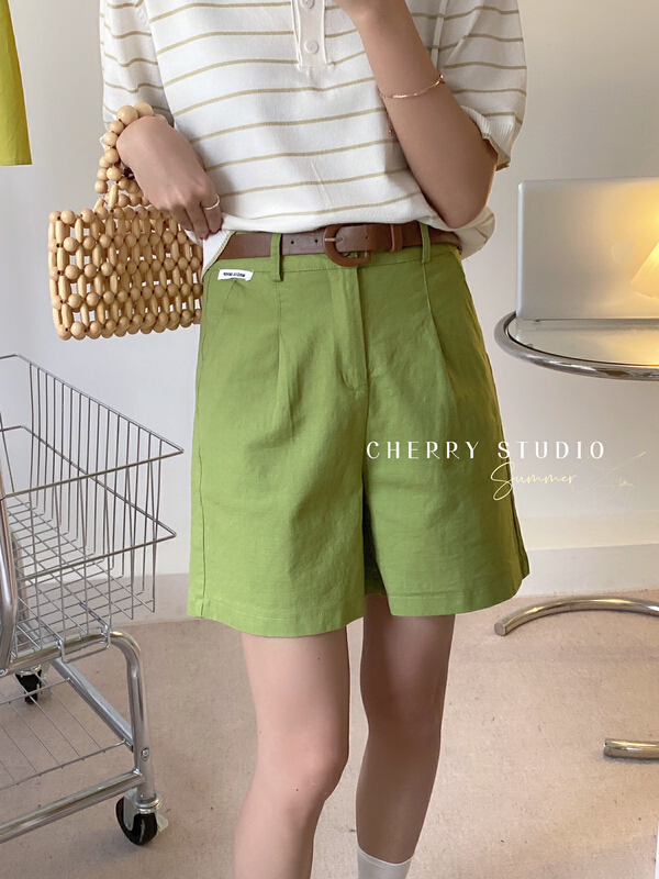 [cherry studio] Korean candy colored wash cotton 5-point casual shorts (with belt) 5229# HBx