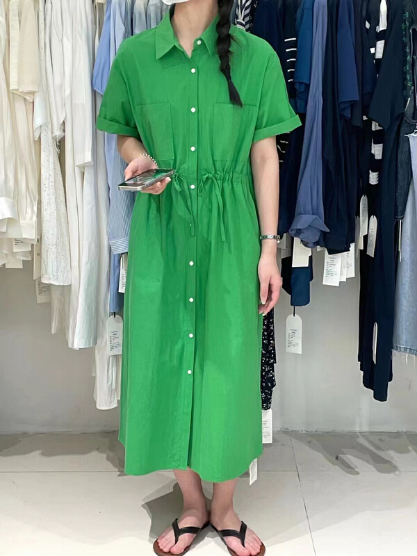[bangings] Korean casual Pocket Shirt Dress 0003# CLS