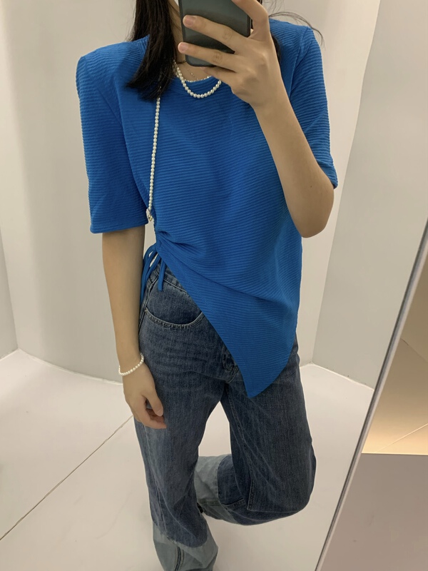 New in early summer! [meet + studio] design sense of care machine shoulder pad short sleeve T-shirt 52332# LSL