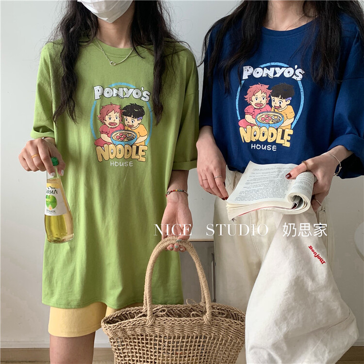 [naisijia] Korean cartoon printing versatile short sleeve T-shirt 0719# zjy