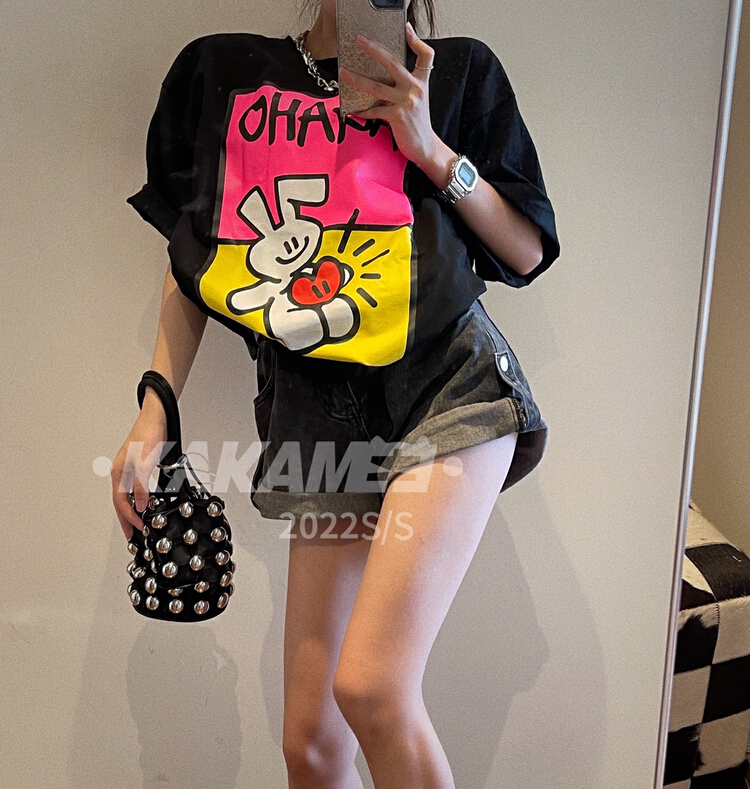 [kakamee] designer's joint work graffiti rabbit love short sleeve T-shirt 3880# LSL
