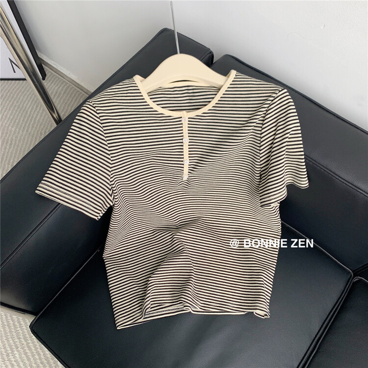 [Bonnie] stripe fashion versatile short sleeve T-shirt ys1-2301# XYJ
