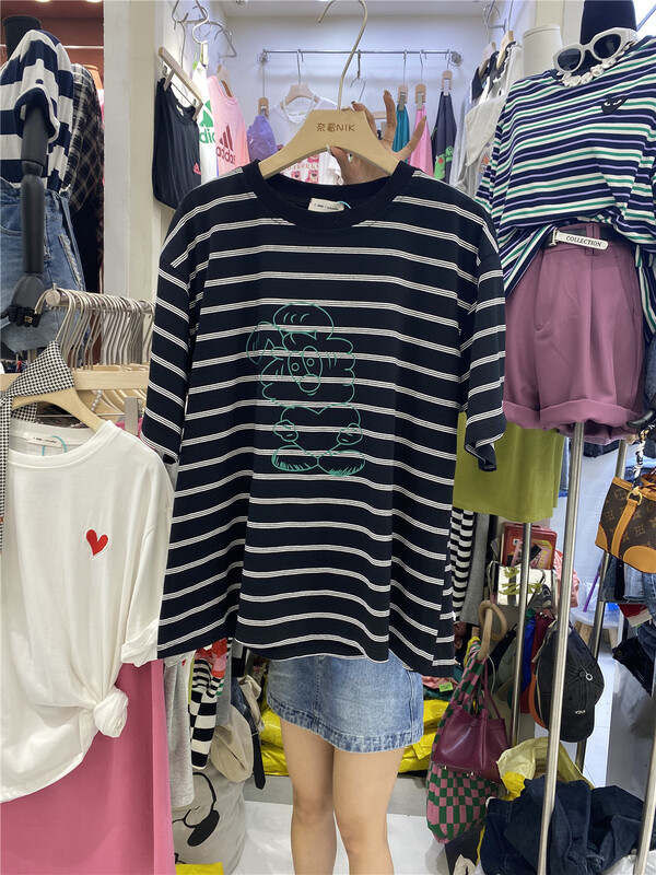 [Naikan Nik] Korean stripe printed loose short sleeve T-shirt 9570# lwy
