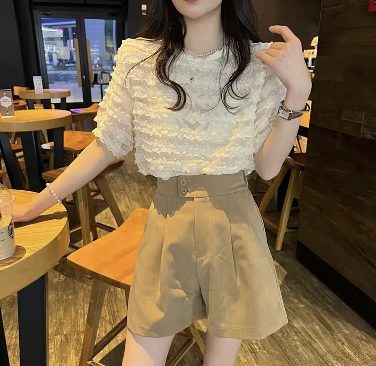 [y.jia Yijia] heavy industry lace blouse + breasted casual pants set ys2-3350# PCZ