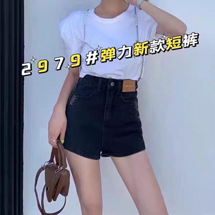 [thousand degrees] personalized design, versatile hot pants, high waist elastic denim shorts 2979# LSW