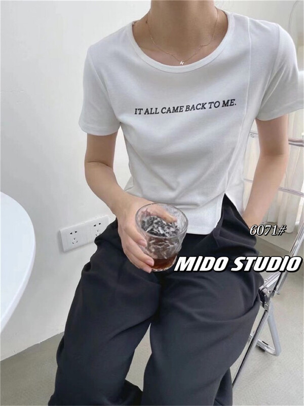 Run volume explosion! [Mido] letter print comfortable short sleeve T-shirt 6071# LSL