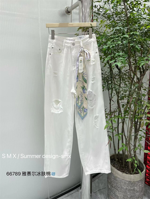 New in early summer! [SMX] personalized versatile ripped jeans (with ribbon) 66789# XJ