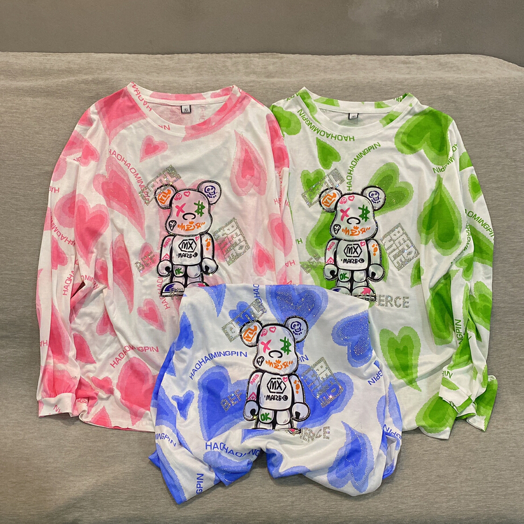 [Qijia +] fashion retro trend long sleeve T-shirt 7737# JJ