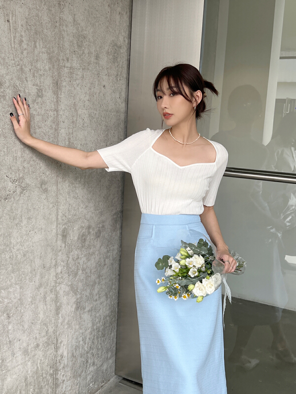 [context sense] small V-neck versatile short sleeve T-shirt tts1181# CLS