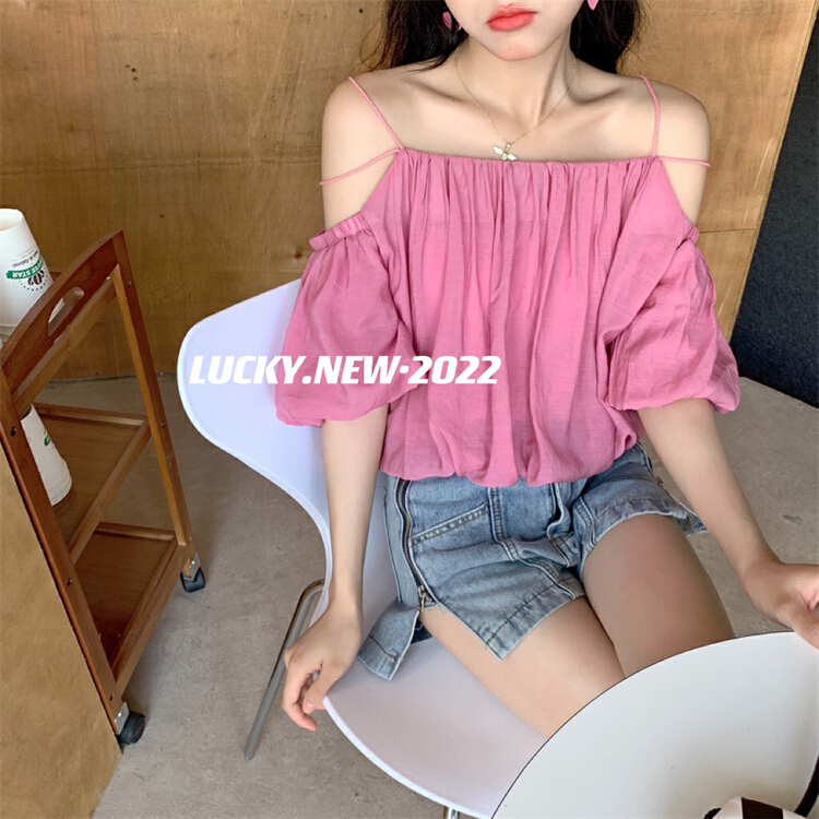 [lucky] sling versatile Bubble Sleeve Chiffon Blouse 8819-1# zxx