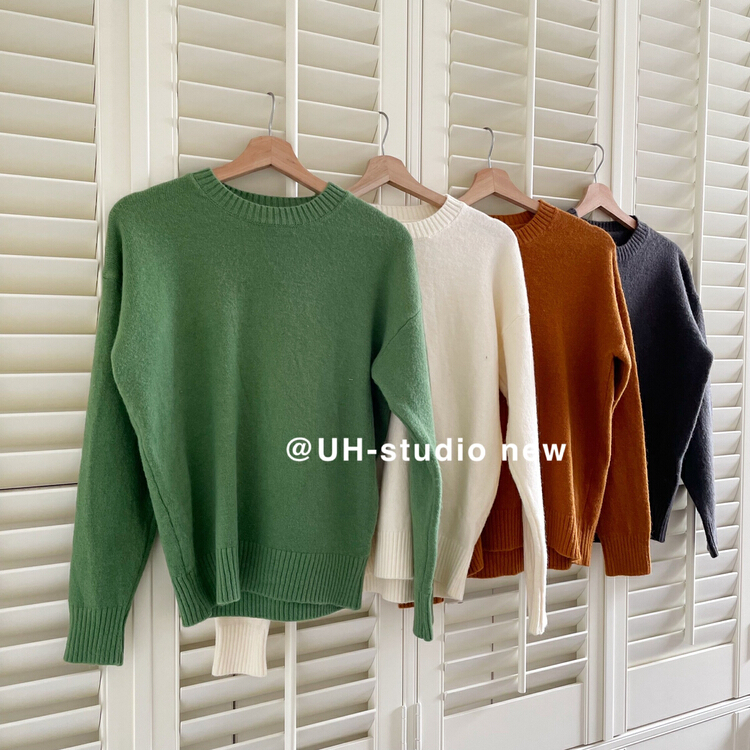 [uh] crew neck basic versatile warm sweater 7305# hjy