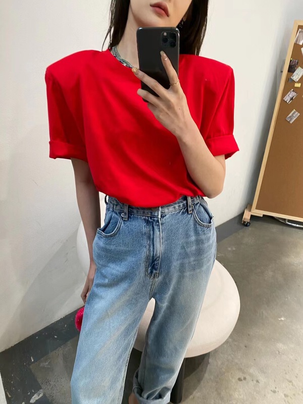 [modern 197] simple and versatile solid color round neck short sleeve T-shirt 0055# zyh