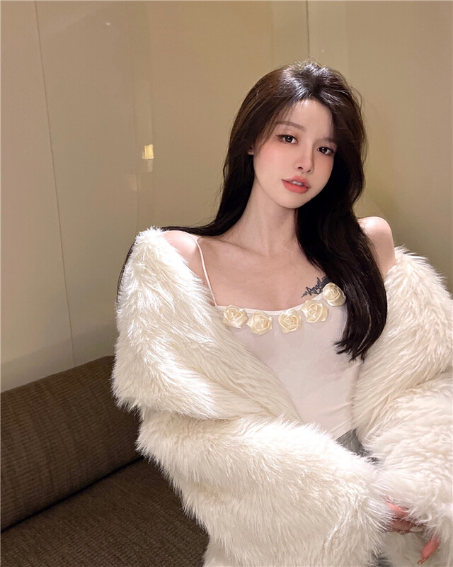 早春上新!【X.C】甜美立體玫瑰花彈力吊帶背心  6965-1#  JHY