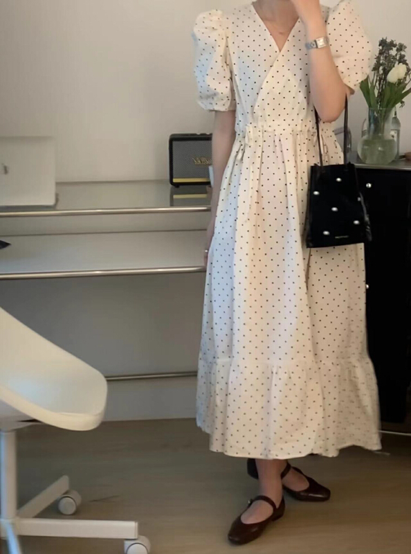 [tototellme] Korean wave point V-neck dress 20473# HBx