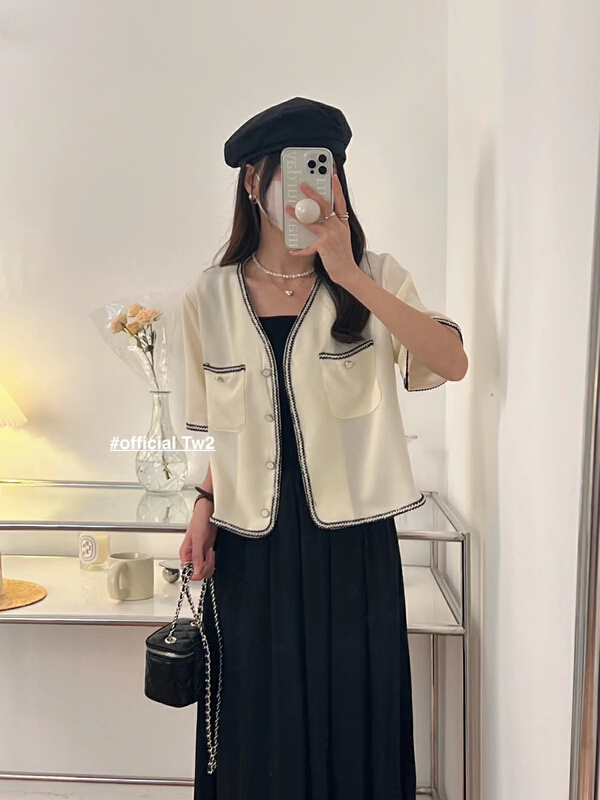 New in early summer! [TW2] French small fragrance ribbon color matching V-neck jacket 19193# HBx