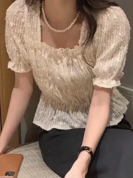 [Xiaoxiaojia] pleated lace blouse 80565# WTT