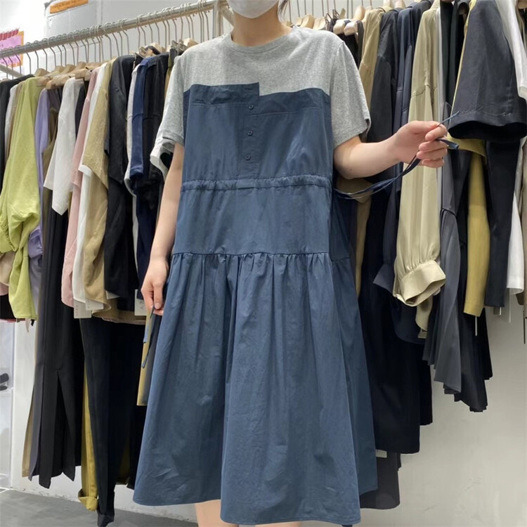 [self] crew neck color blocking medium length dress 7029# zyh