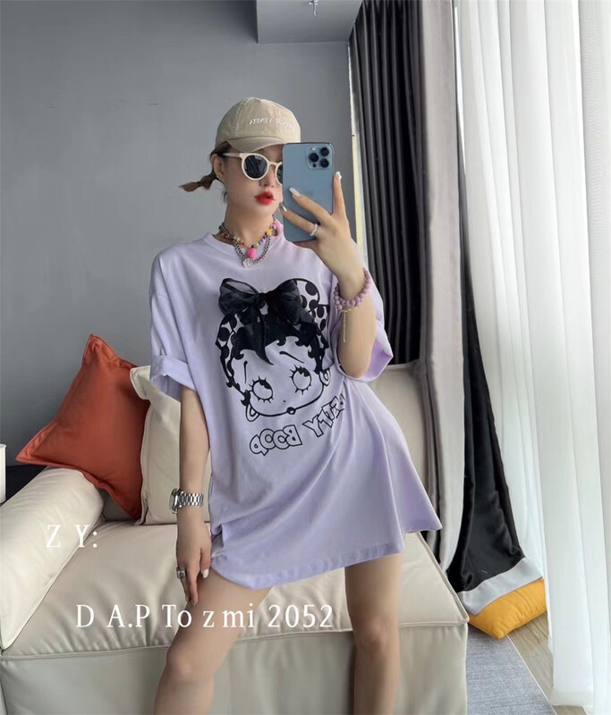 [ZY] bow Pullover printed short sleeve T-shirt 2052# WTT