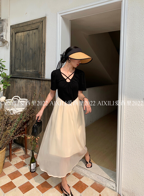 [aixili aisili] fashion V-neck splicing dress 6552# WPL