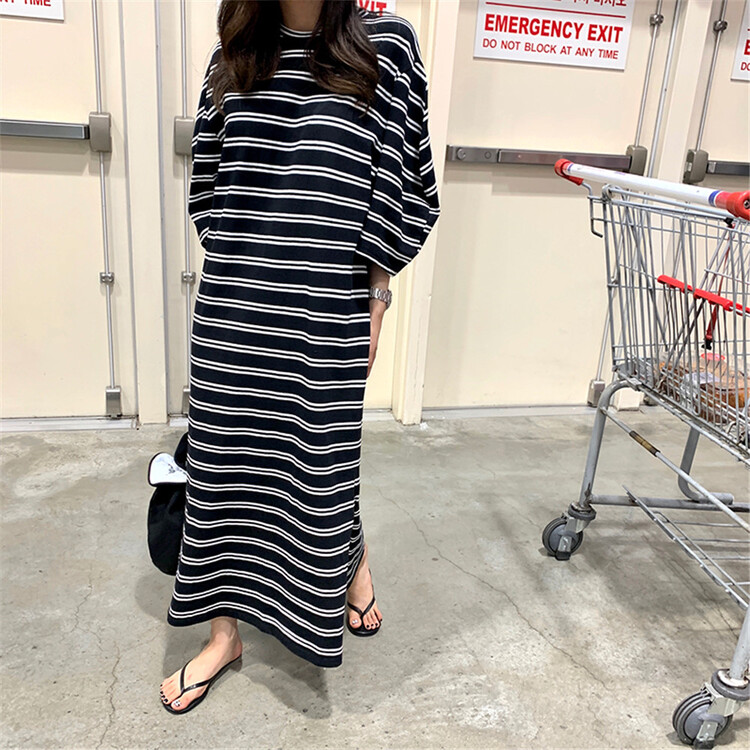 New in early summer! [x2] stripe round neck fashion dress a2693# LSL