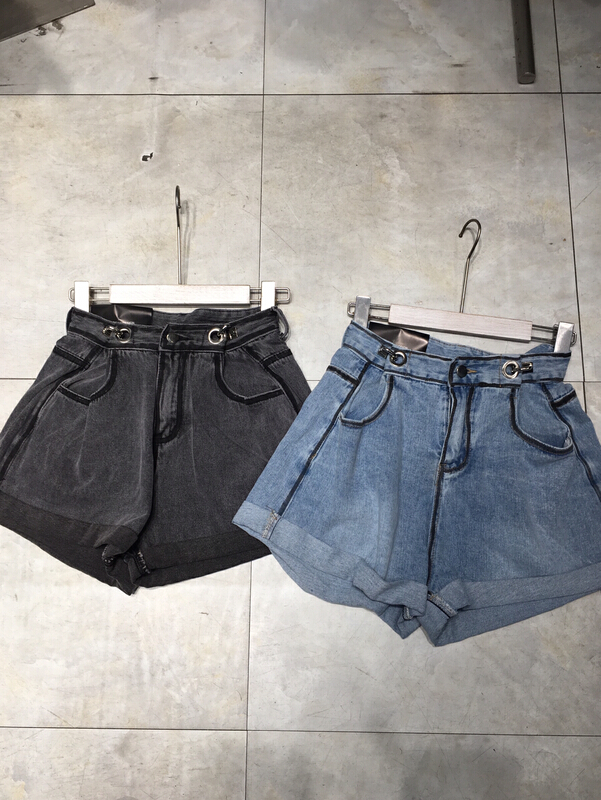 [1000 degrees] contrast color adjustable washed denim shorts 38012# LSW